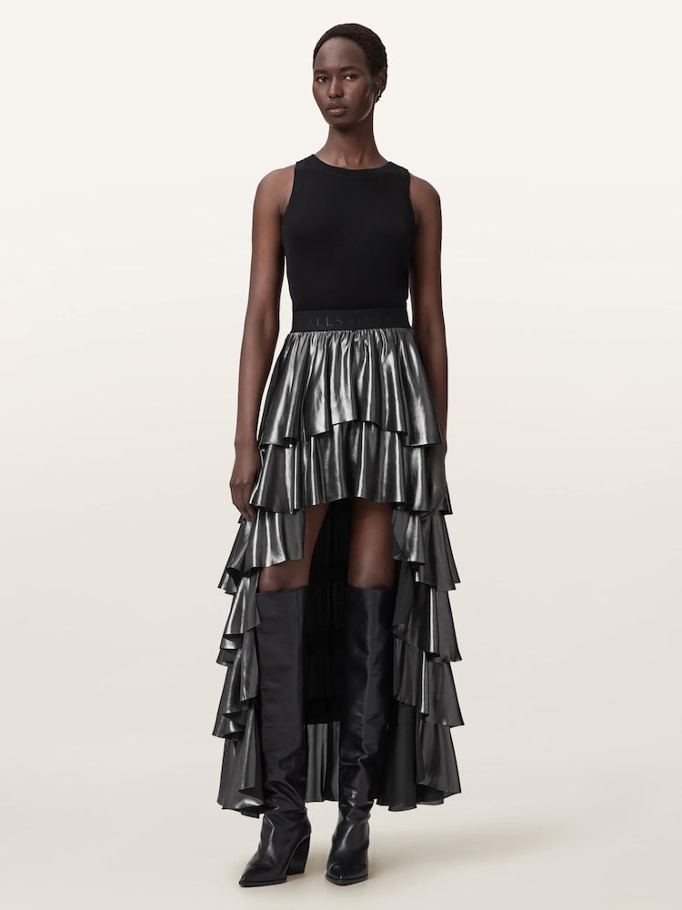 AllSaints Grey Cavarly Maxi Skirt - Image 2 of 7