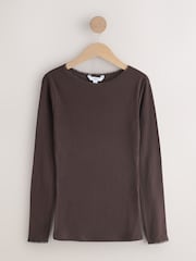 Chocolate Brown Thermal Maximum Warmth Cosy Pointelle Long Sleeved Top - Image 4 of 7