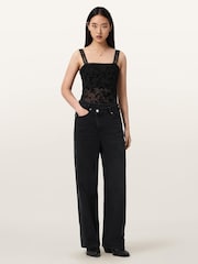 AllSaints Black Charli Flocked Bodysuit - Image 3 of 7