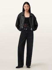 AllSaints Black Charli Flocked Bodysuit - Image 6 of 7
