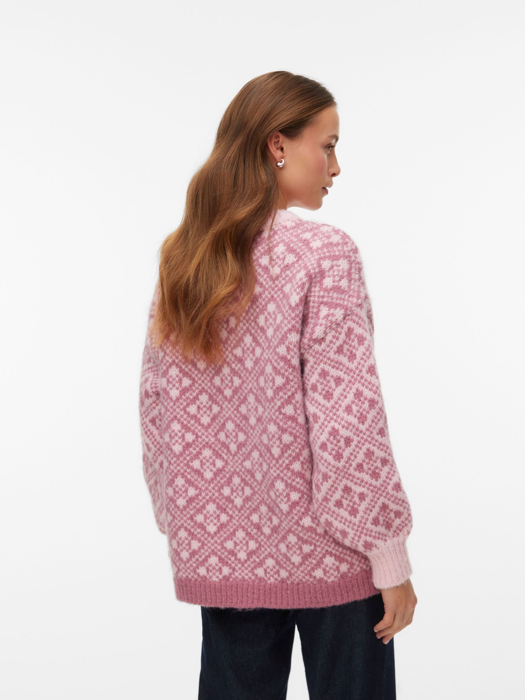 Buy VERO MODA Pink Chunky Crew Neck Patterned knitted Jumper from