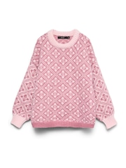 VERO MODA Pink Chunky Crew Neck Patterned knitted Jumper - Image 5 of 5