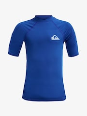 Quiksilver Blue Everyday UPF50 Short Sleeve Logo Rash Vest - Image 1 of 2