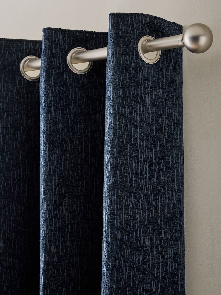 Blue Navy Heavyweight Chenille Blackout/Thermal Eyelet Curtains - Image 1 of 5