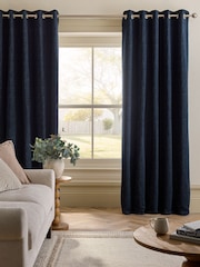 Blue Navy Heavyweight Chenille Blackout/Thermal Eyelet Curtains - Image 2 of 5