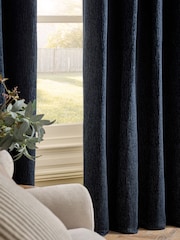 Blue Navy Heavyweight Chenille Blackout/Thermal Eyelet Curtains - Image 4 of 5