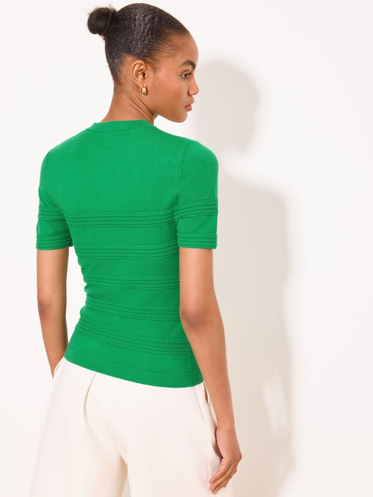 Lipsy Green Stripe Button Detail T-Shirt - Image 4 of 4