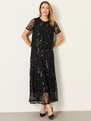 FatFace Black Petite Cora Sequin Short Sleeve Top - Image 5 of 6