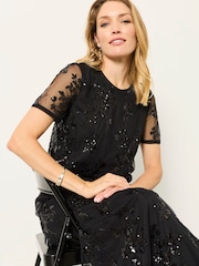 FatFace Black Petite Cora Sequin Short Sleeve Top - Image 6 of 6