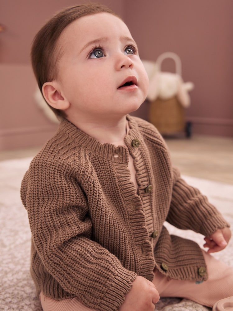 Brown Scallop Knitted Baby Cardigan (0mths-2yrs) - Image 2 of 11 Brown Scallop Knitted Baby Cardigan (0mths-2yrs) - Image 2 of 11