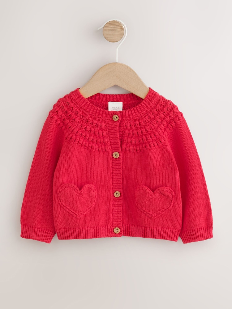 Red Heart Crochet Pocket Heart Pocket Button Through Baby Cardigan (0mths-2yrs) - Image 2 of 7 Red Heart Crochet Pocket Heart Pocket Button Through Baby Cardigan (0mths-2yrs) - Image 2 of 7