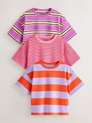 Pink/Purple Stripe T-Shirts 3 Pack (3mths-7yrs) - Image 1 of 7