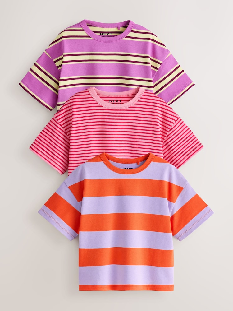 Pink/Purple Stripe T-Shirts 3 Pack (3mths-7yrs) - Image 1 of 7 Pink/Purple Stripe T-Shirts 3 Pack (3mths-7yrs) - Image 1 of 7