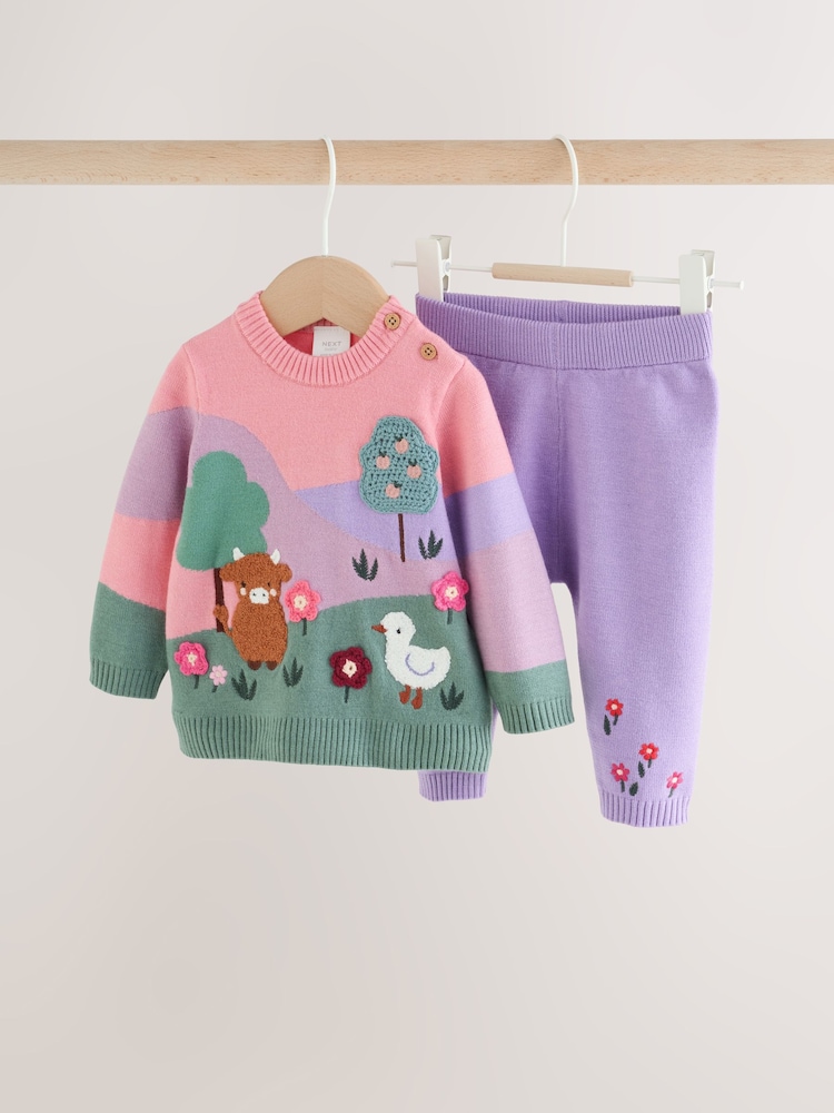 Pink Hamish Character Knitted Scene Jumper and Leggings Baby Set (0mths-2yrs) - Image 1 of 15 Pink Hamish Character Knitted Scene Jumper and Leggings Baby Set (0mths-2yrs) - Image 1 of 15