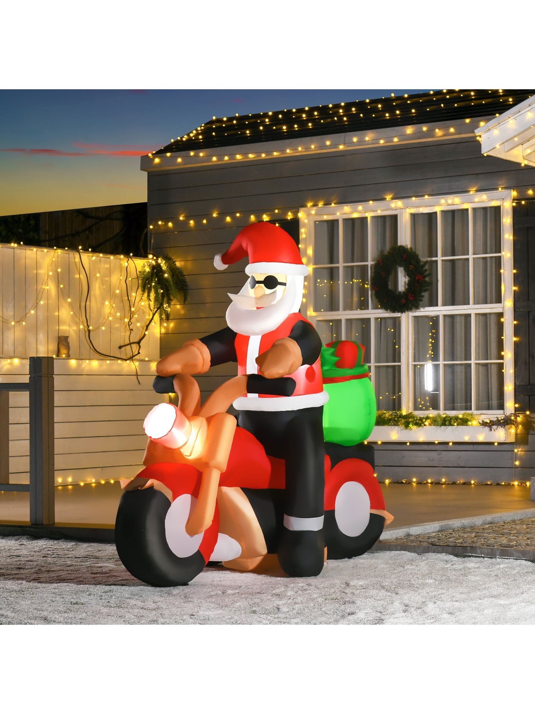 Homcom Unisex Red/Green 5.5Ft Inflatable Santa Claus Riding Motorcycle Christmas Decoration - Image 1