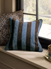 Blue/Brown 50 x 50cm Chenille Stripe Cushion - Image 1 of 4