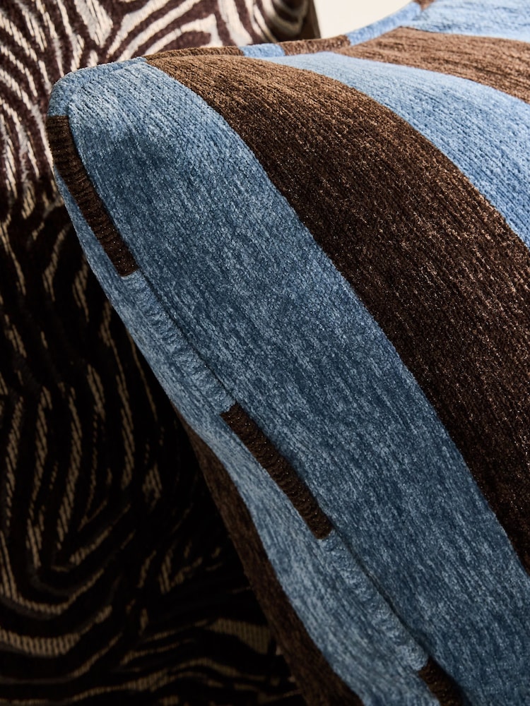 Blue/Brown 50 x 50cm Chenille Stripe Cushion - Image 2 of 4