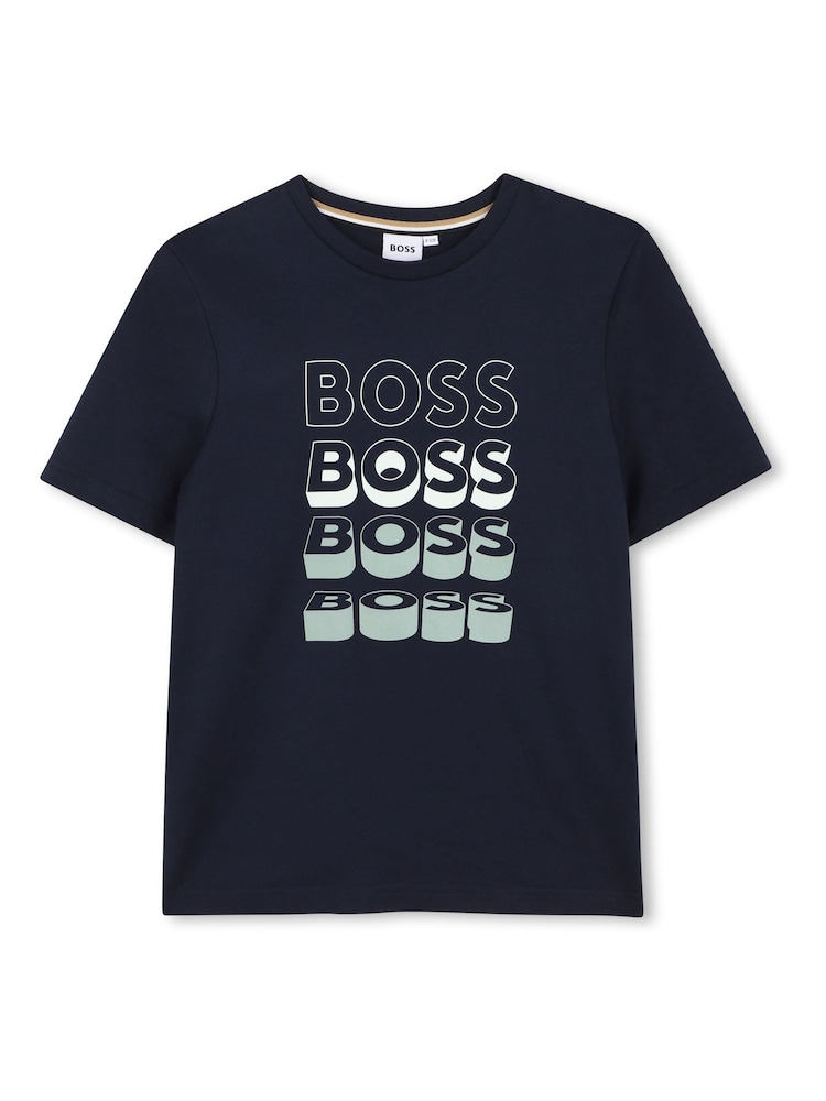 BOSS Blue Graphic Logo Crew Neck Short Sleeve T-Shirt - Image 1 of 3 BOSS Blue Graphic Logo Crew Neck Short Sleeve T-Shirt - Image 1 of 3