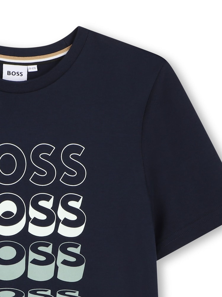 BOSS Blue Graphic Logo Crew Neck Short Sleeve T-Shirt - Image 3 of 3 BOSS Blue Graphic Logo Crew Neck Short Sleeve T-Shirt - Image 3 of 3