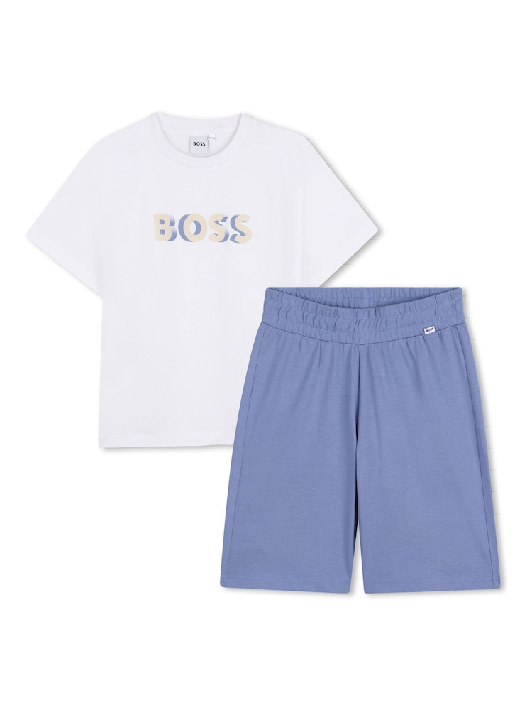 Alb - BOSS Logo Short Sleeve T-Shirt and Bermuda Shorts Set - Imaginea 1 din 6