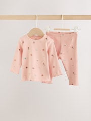 Pink Printed Rib Top and Leggings Baby Set 2 Piece (0mths-2yrs) - Image 4 of 13