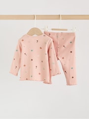 Pink Printed Rib Top and Leggings Baby Set 2 Piece (0mths-2yrs) - Image 5 of 13