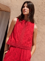Love & Roses Red Broderie Shell Top - Image 1 of 4