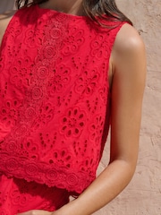 Love & Roses Red Broderie Shell Top - Image 2 of 4