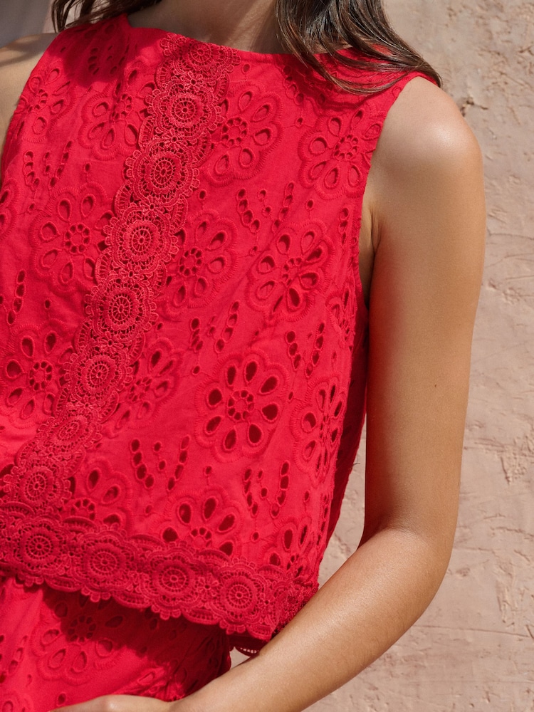 Love & Roses Red Broderie Shell Top - Image 2 of 4