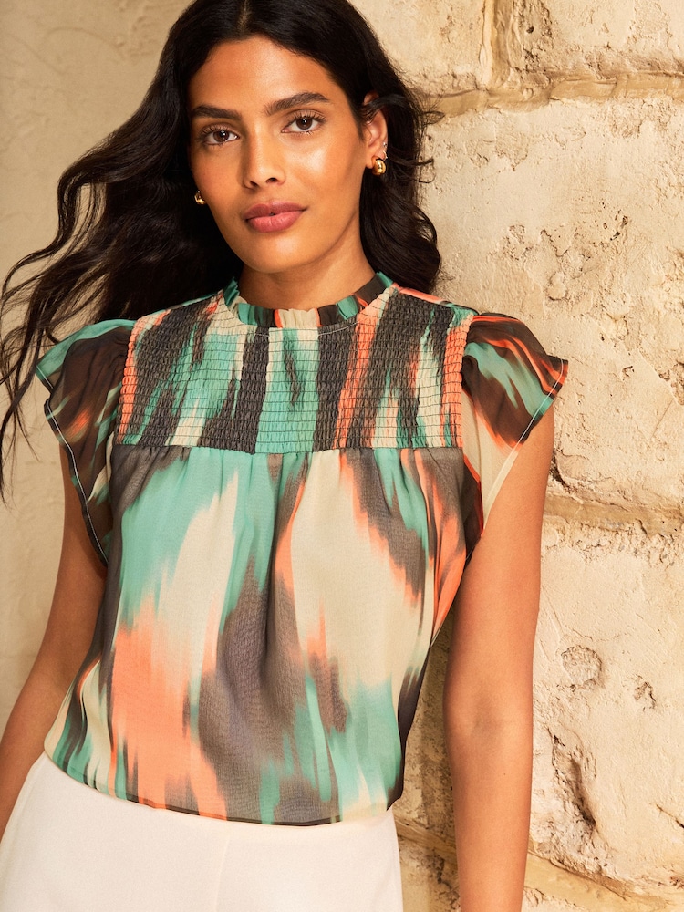 Love & Roses Blurred Abstract Print Flutter Sleeve Shell Top - Image 1 of 4