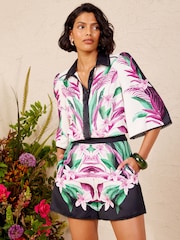 Love & Roses X V&A Ivory Placement Print Satin Button Down Shirt - Image 2 of 5