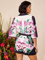Love & Roses X V&A Ivory Placement Print Satin Button Down Shirt - Image 3 of 5