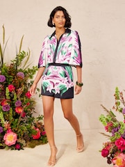 Love & Roses X V&A Ivory Placement Print Satin Button Down Shirt - Image 4 of 5