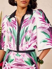 Love & Roses X V&A Ivory Placement Print Satin Button Down Shirt - Image 5 of 5