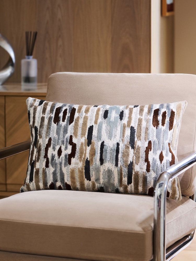 Grey Abstract 40 x 59cm Cut Velvet Hugo Cushion - Image 1 of 5