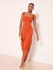 Lipsy Orange Square Neck Short Sleeve Ruched Maxi Dress - Image 1 of 5
