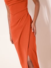 Lipsy Orange Square Neck Short Sleeve Ruched Maxi Dress - Image 3 of 5