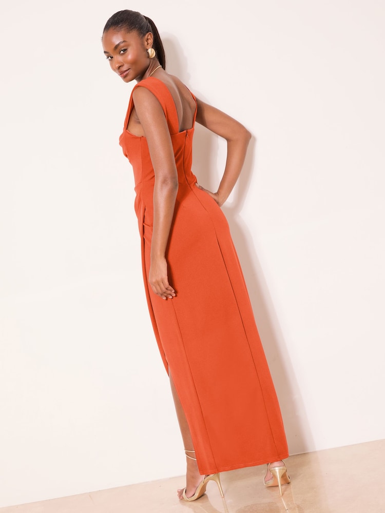 Lipsy Orange Square Neck Short Sleeve Ruched Maxi Dress - Image 5 of 5