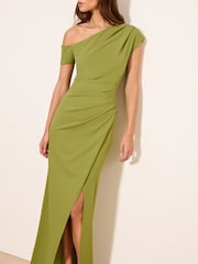 Lipsy Olive Green Off The Shoulder Gathered Waist Maxi Dress - Image 3 of 4