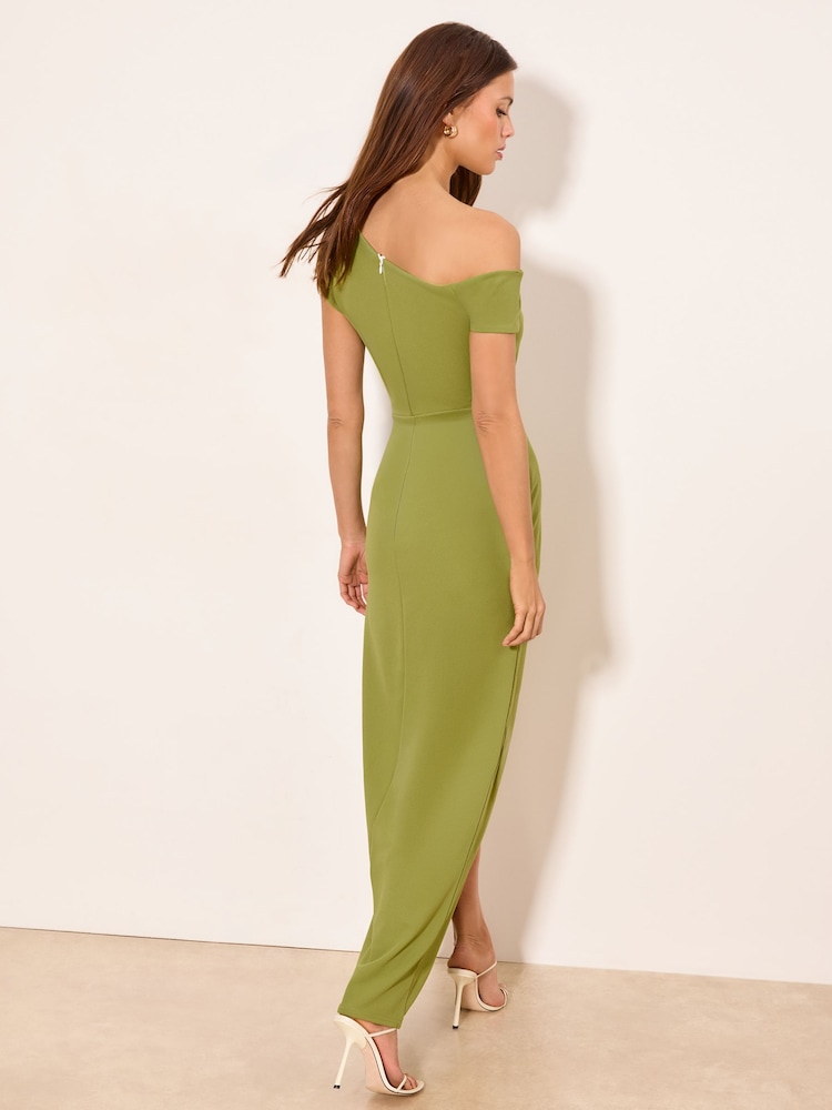 Lipsy Olive Green Off The Shoulder Gathered Waist Maxi Dress - Image 4 of 4