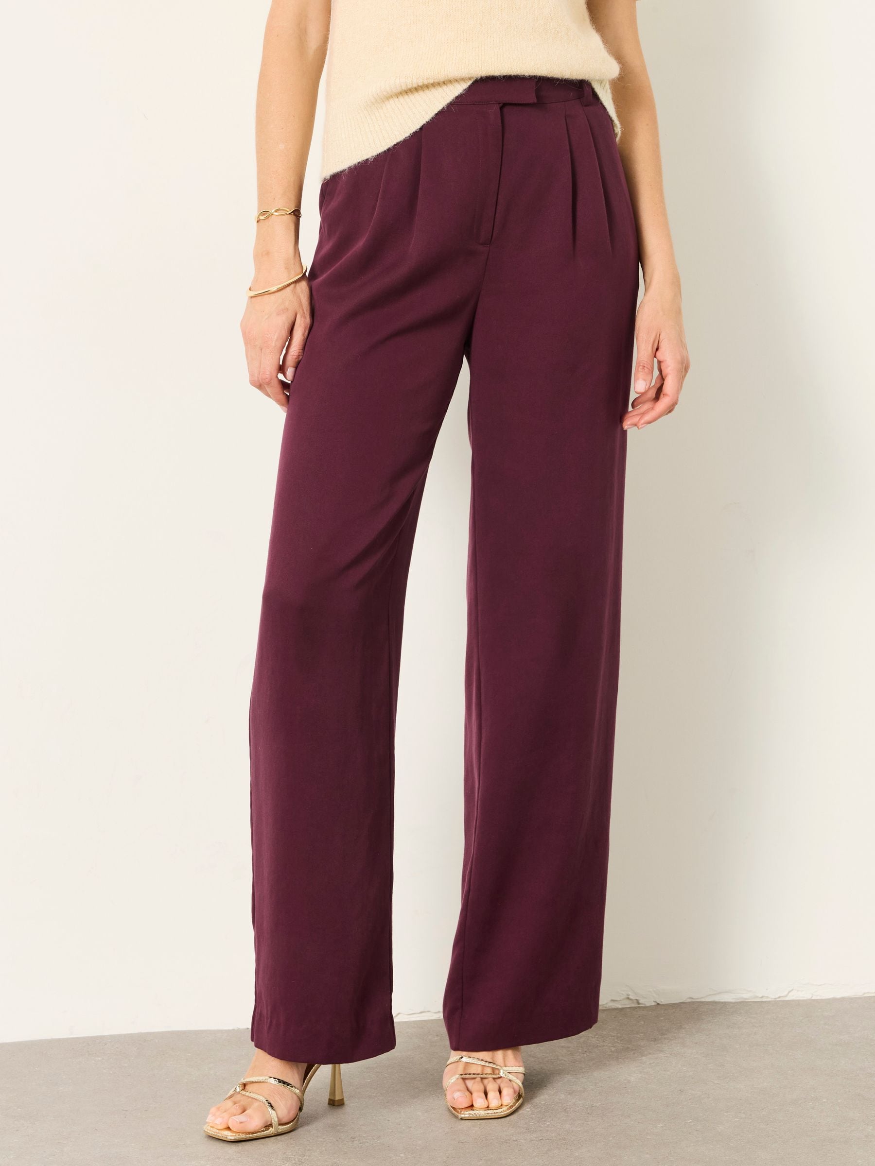 Fat Face Women's Wine Fatface Orla Petite Wide Leg Trousers