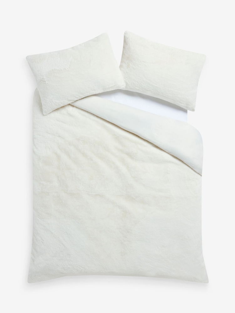 White Plush Faux Fur Duvet Cover and Pillowcase Set - Image 5 of 5
