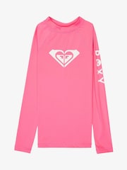 Roxy Pink Whole Hearted Long Sleeve Logo Rash Vest - Image 1 of 2