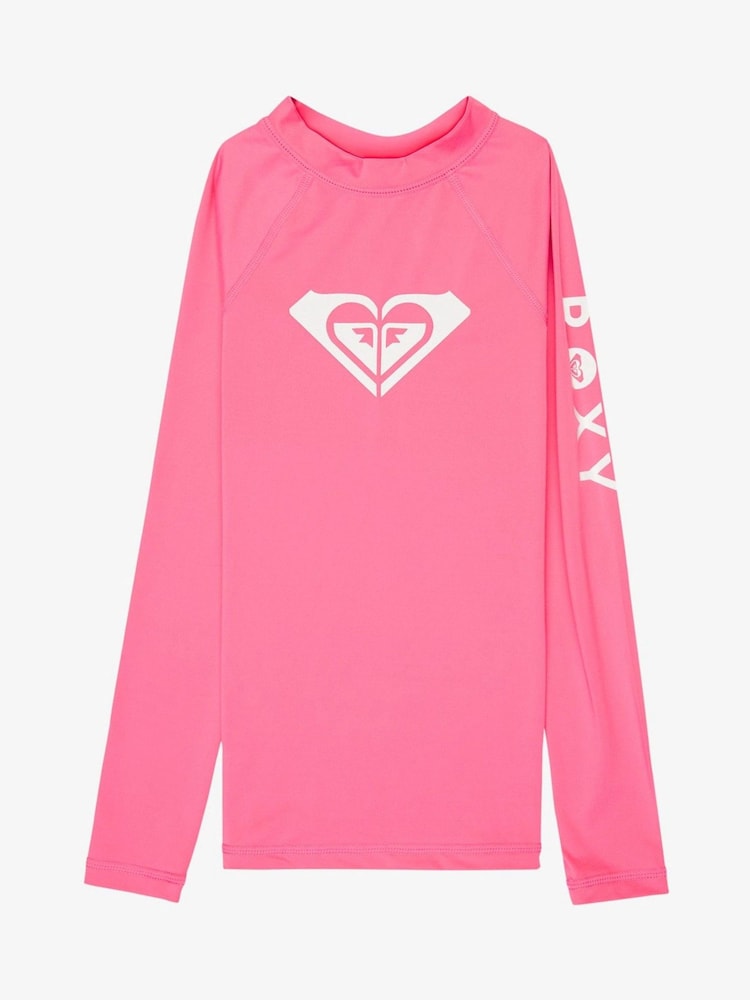 Roxy Pink Whole Hearted Long Sleeve Logo Rash Vest - Image 1 of 2