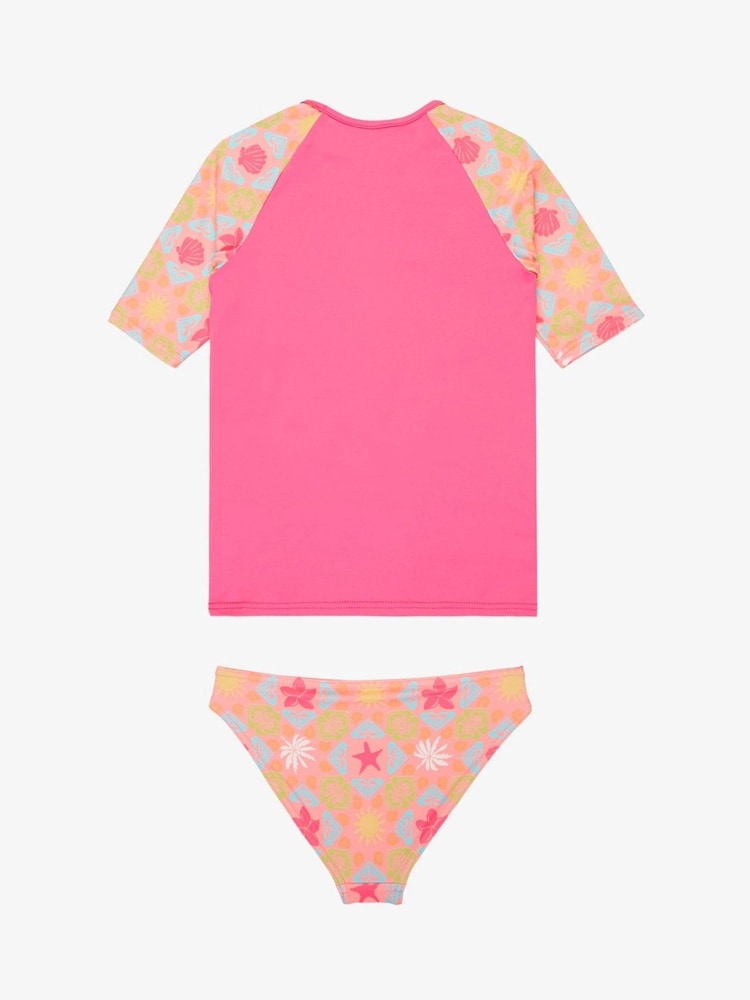 Roxy Pink Check TW Short Sleeve Lycra Rash Vest Swim Set - Image 2 of 2 Roxy Pink Check TW Short Sleeve Lycra Rash Vest Swim Set - Image 2 of 2