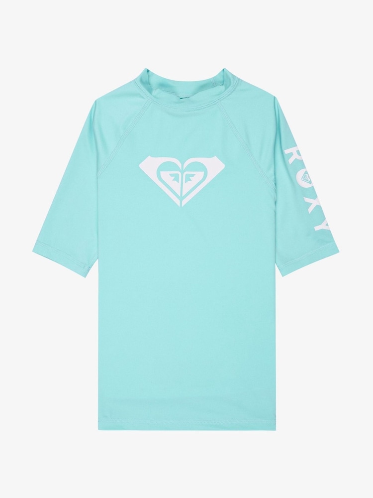 Roxy Blue Whole Hearted Short Sleeve Logo Rash Vest - Image 1 of 2