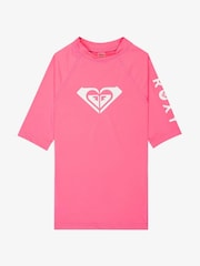 Roxy Pink Whole Hearted Short Sleeve Logo Rash Vest - Image 1 of 2