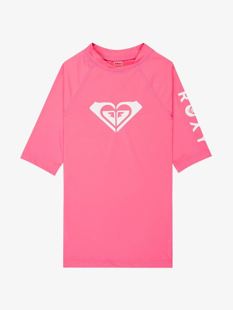 Roxy Pink Whole Hearted Short Sleeve Logo Rash Vest - Image 1 of 2