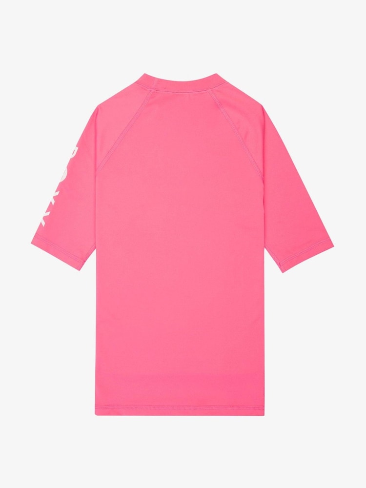 Roxy Pink Whole Hearted Short Sleeve Logo Rash Vest - Image 2 of 2