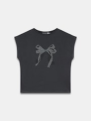 Mint Velvet Grey Cotton Bow Detail T-Shirt - Image 5 of 7